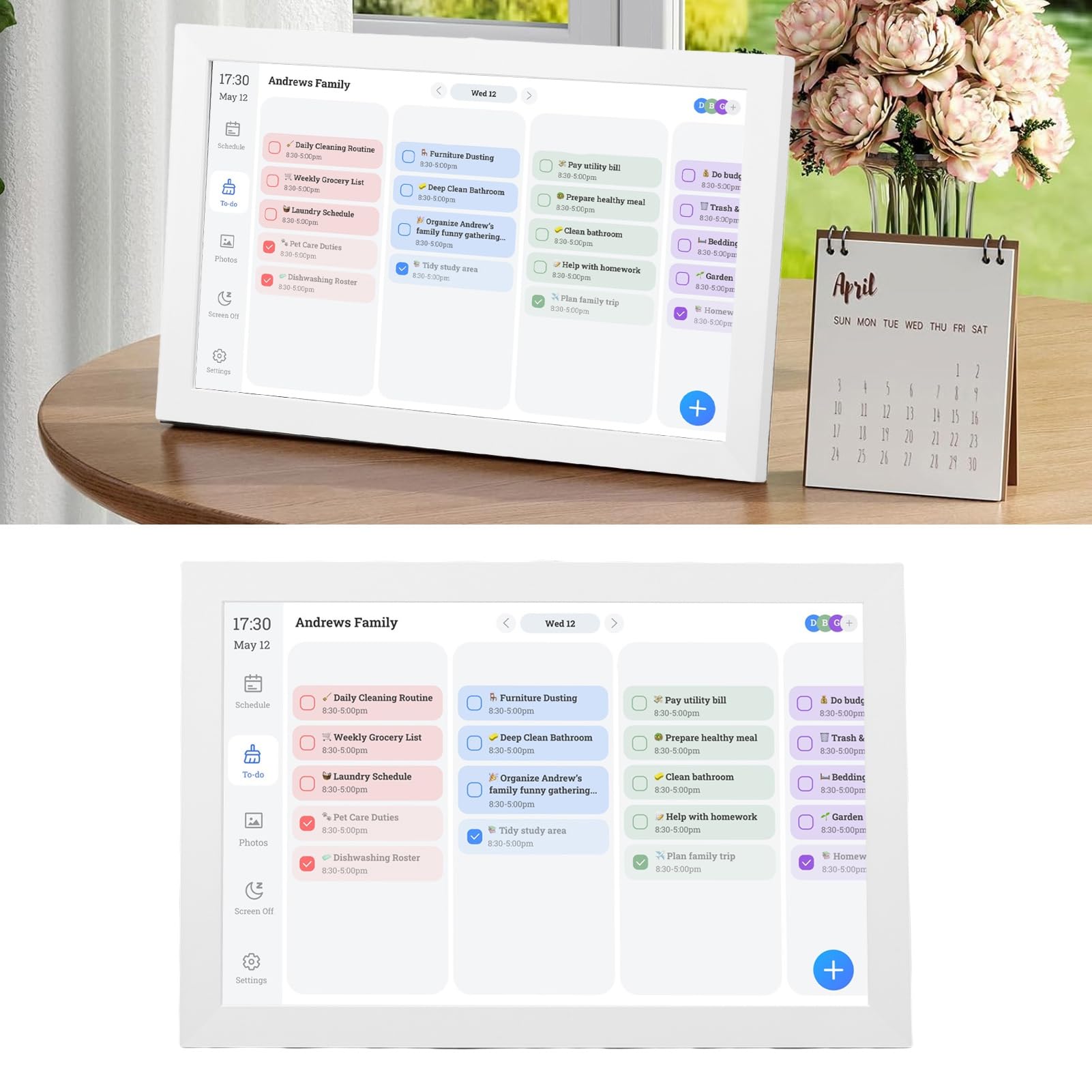 Demeras Agenda Familiare Digitale e Tabella dei Lavori Domestici Touchscreen da 10,1 Pollici per Famiglie Impegnate con Funzione Cornice Fotografica