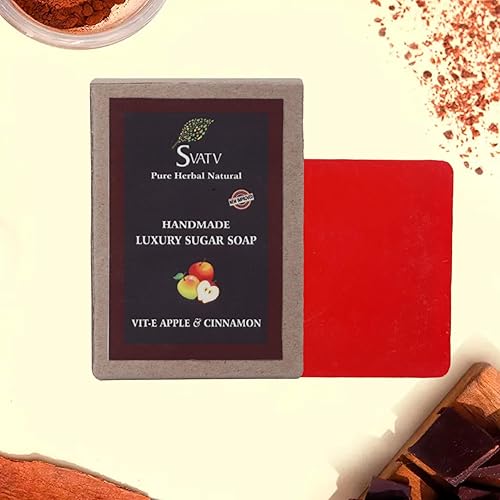 Miniatura 2 de SVATV Jabón hecho a mano con hierbas naturales y calmantes de vitamina E, manzana y canela para hombres y mujeres - Barra exfoliante, jabón de