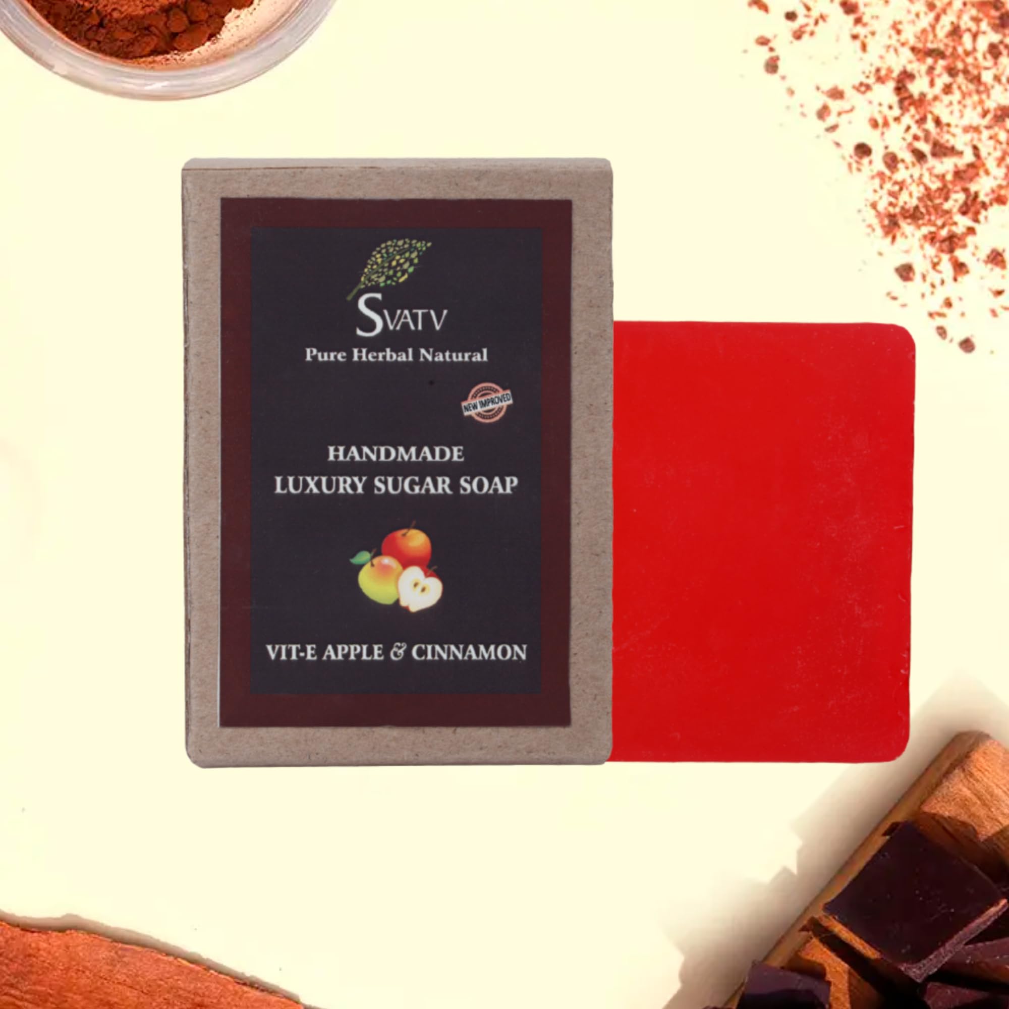 SVATVHandmade Sugar Natural Soap ll For All Skin types 100g Bar ll Kosher Certified (VIT-E Apple Cinnamon)