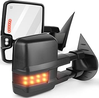 ASTOU Towing Mirrors Fit for Chevy for GMC for Ford Silverado Sierra 2008-2013 Replace Power Adjusted, Heated Function, LED Turn Signal Light, Black Housing Tow Mirrors
