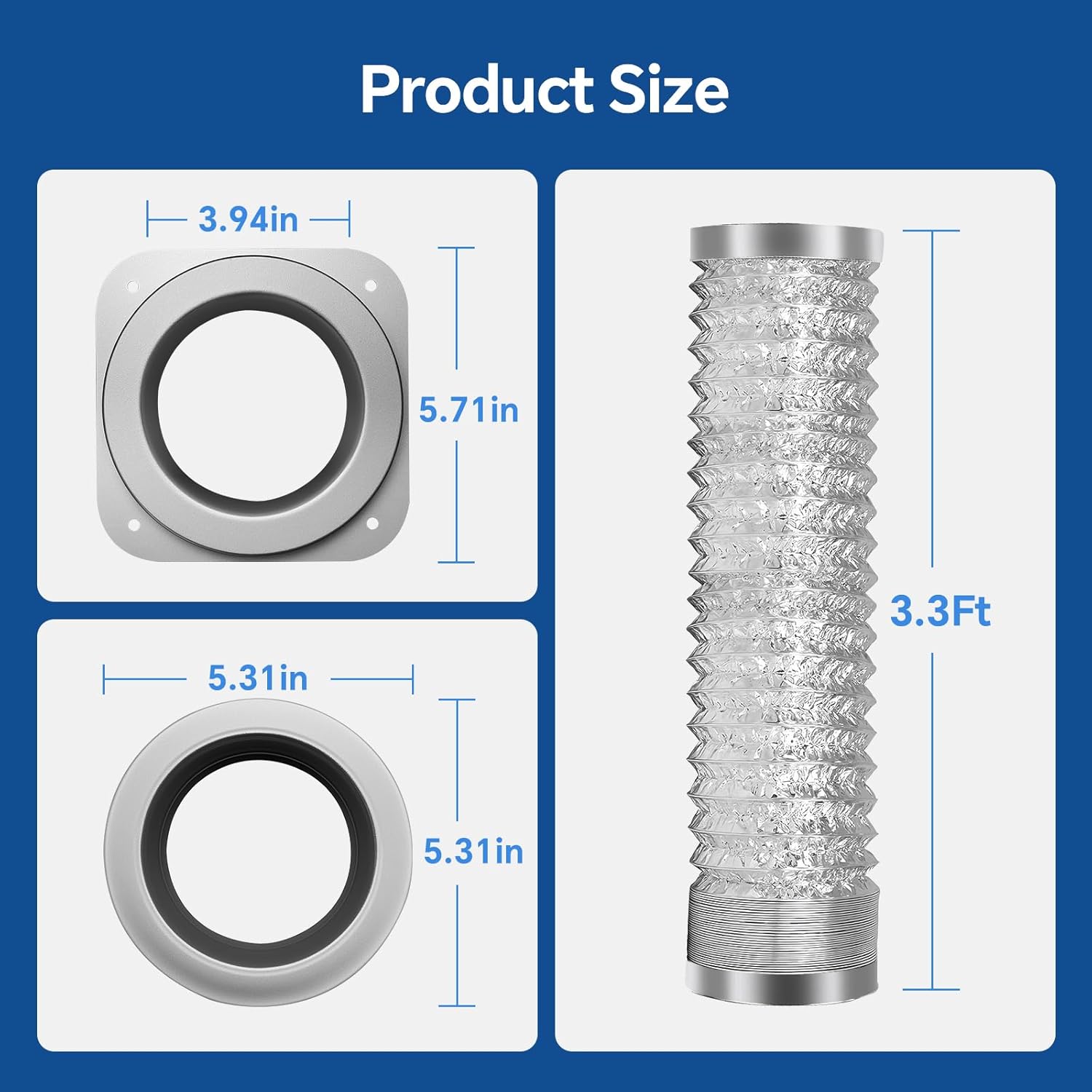 DV180 Magnetic Dryer Vent Connector, Airtight Seal, Quick Connect, Easy to Clean Lint, 3.3ft 4" Duct with Two Clamps