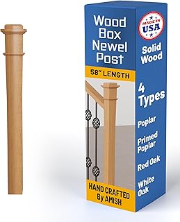 Hickory Hollow, 3.5” x 58” Solid Red Oak Stair Newel Post, Box Newels Post with Pedestal Plain Style Railing Interior, Premium Solid American Hardwood Square Newel Post (White Oak)