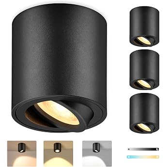 GeyouLux 4 x LED surface-mounted spotlights dimmable diameter 80 x 84 mm black surface-mounted 230 V including 5 W 580 lm LED module 3000 K/4000 K/6500 K surface-mounted spotlight 30  [Energy Class E]