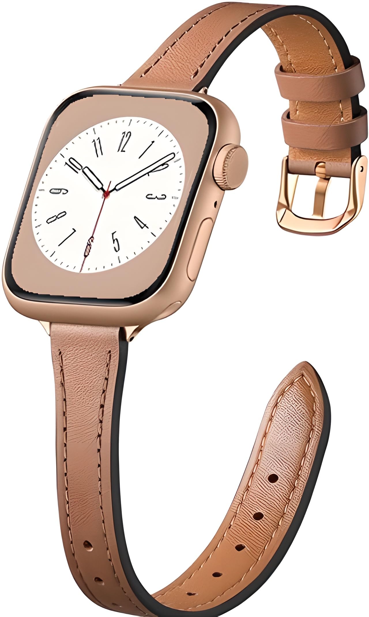 JJii SungWomen Slim Leather Strap Compatible with Apple Watch Straps 38mm 40mm 41mm 42mm 44mm 45mm 46mm 49mm, Top Grain Genuine ladies Thin Leather Strap for iWatch Series 10 9 8 7 6 5 4 3 2 1, SE, Ultra 2