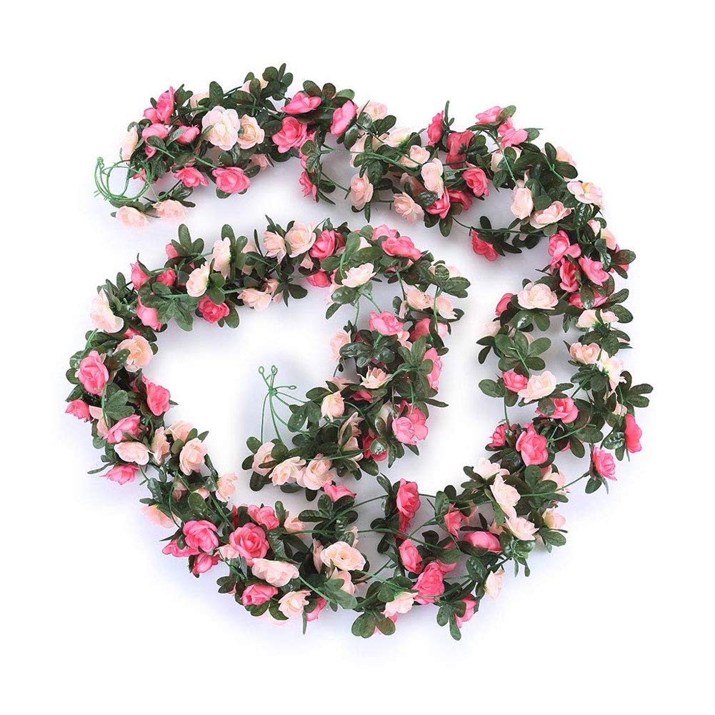 Weimoli 5Pcs Artificial Silk Rose Flower Vine Leaf Garland Rose Vine Fake Rose Vine Flowers Plants Artificial Flower Hanging Rose Ivy Home Hotel Office Wedding Party Garden Craft Art Décor 2.4M/7.9in