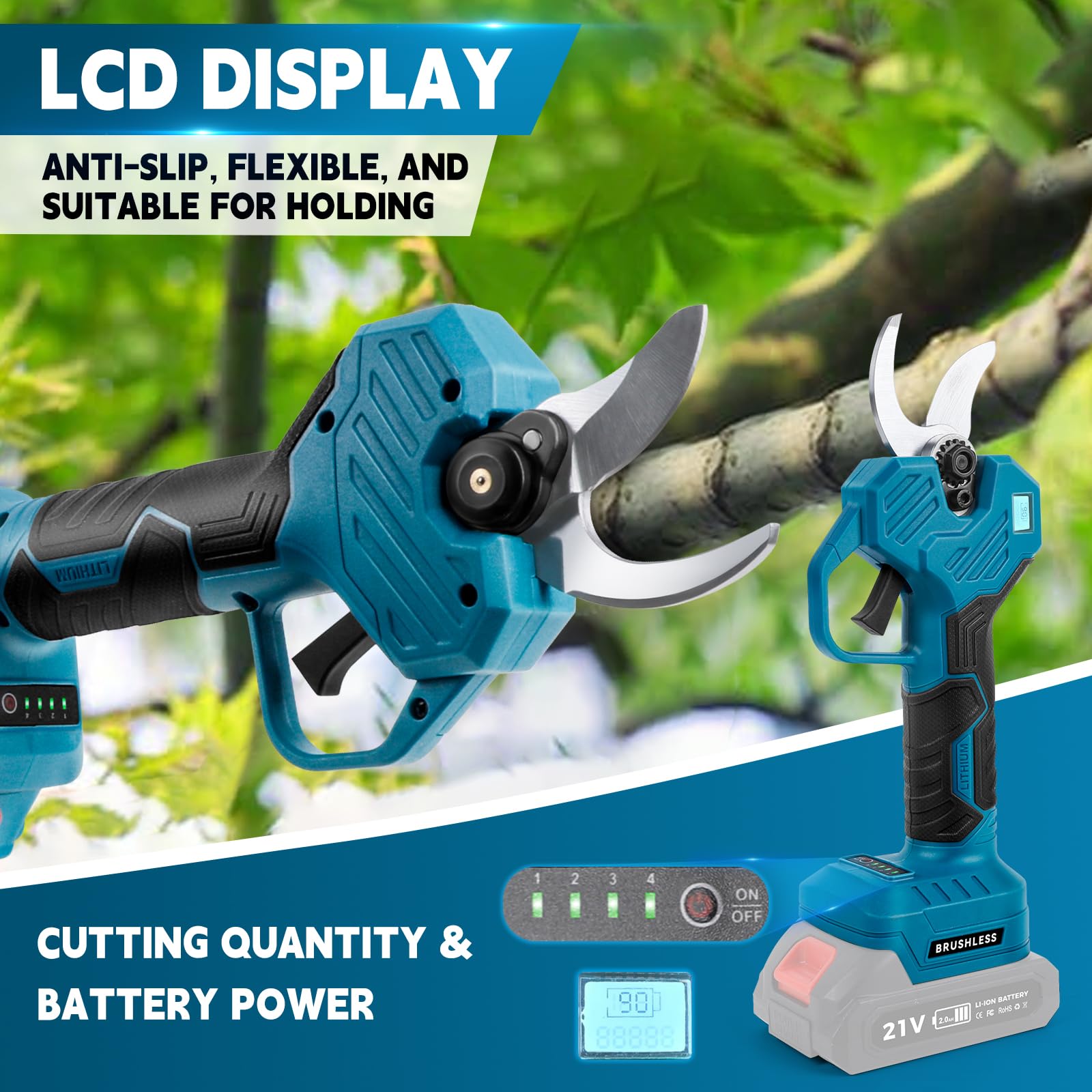 Secatore elettrico senza fili per Makita 18 V 55 mm Secatore Elettrico | Cesoie a batteria, professionale per giardino senza spazzole per giardinaggio, vite (senza batteria)