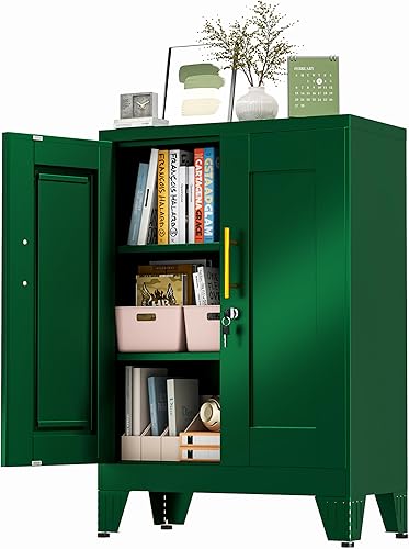 Miniatura 20 de Armario de almacenamiento de metal de 36 pulgadas de alto con cerradura, gabinete de bloqueo con 2 puertas y 2 estantes ajustables, gabinetes de