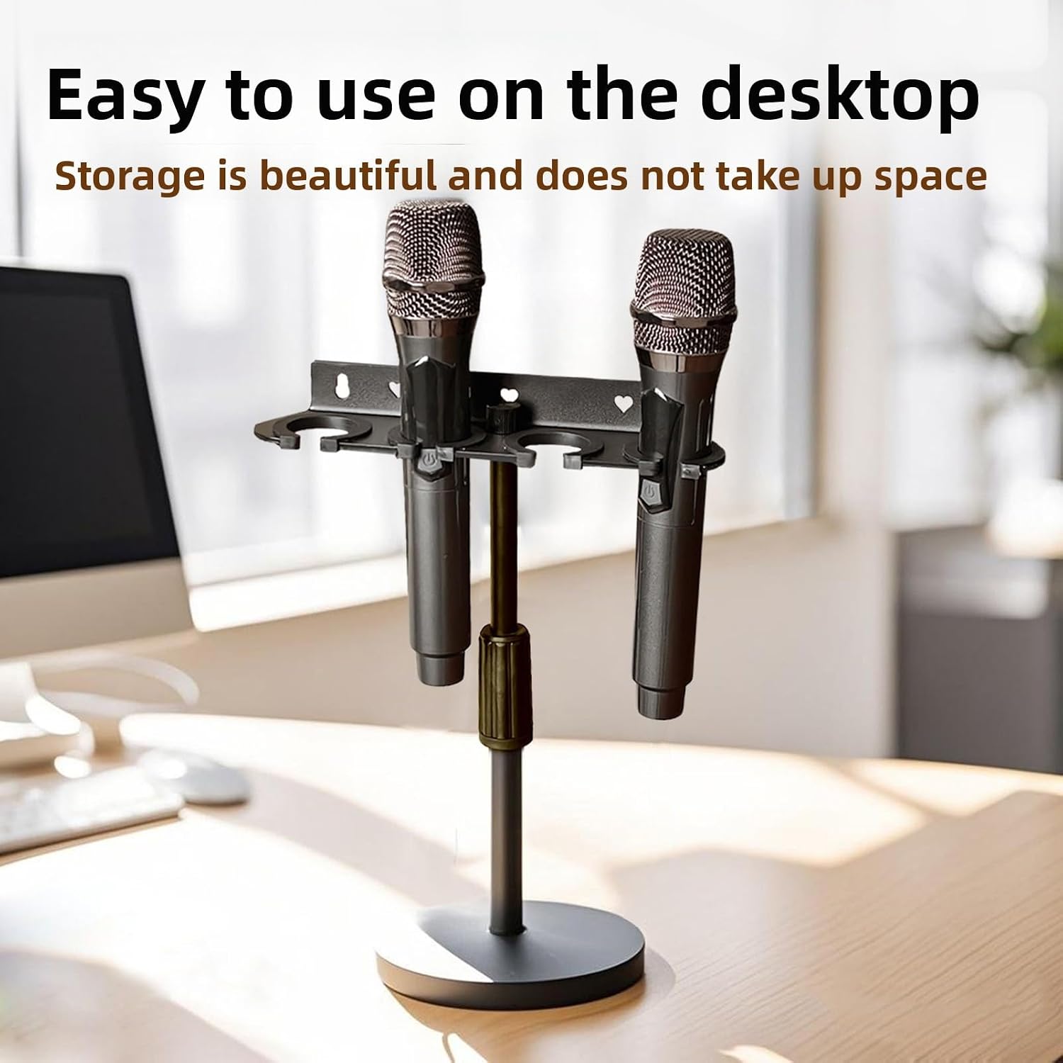 Jiawu Multi Microphone Holder for Wired and Wireless Mics, Up to 8 Mics, Multiple Mic Organizer Storage for Mic Stand, Holder for Stage Organization and Display, Wall Mounted