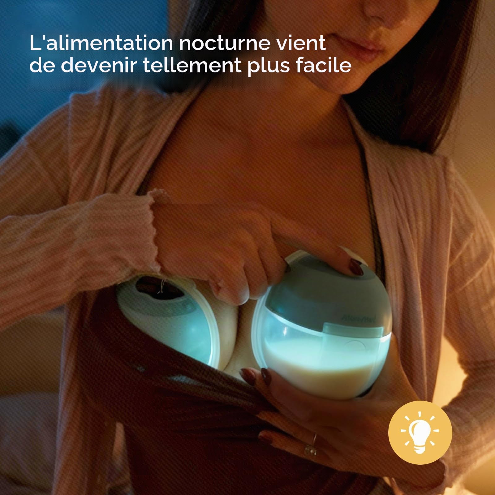 MomMed S33 Tire-lait électrique portable - Double tire-lait électrique mains libres avec 4 modes, 9 niveaux d'aspiration, veilleuse, portable, silencieux et rechargeable, inserts de bride de 17/19/21