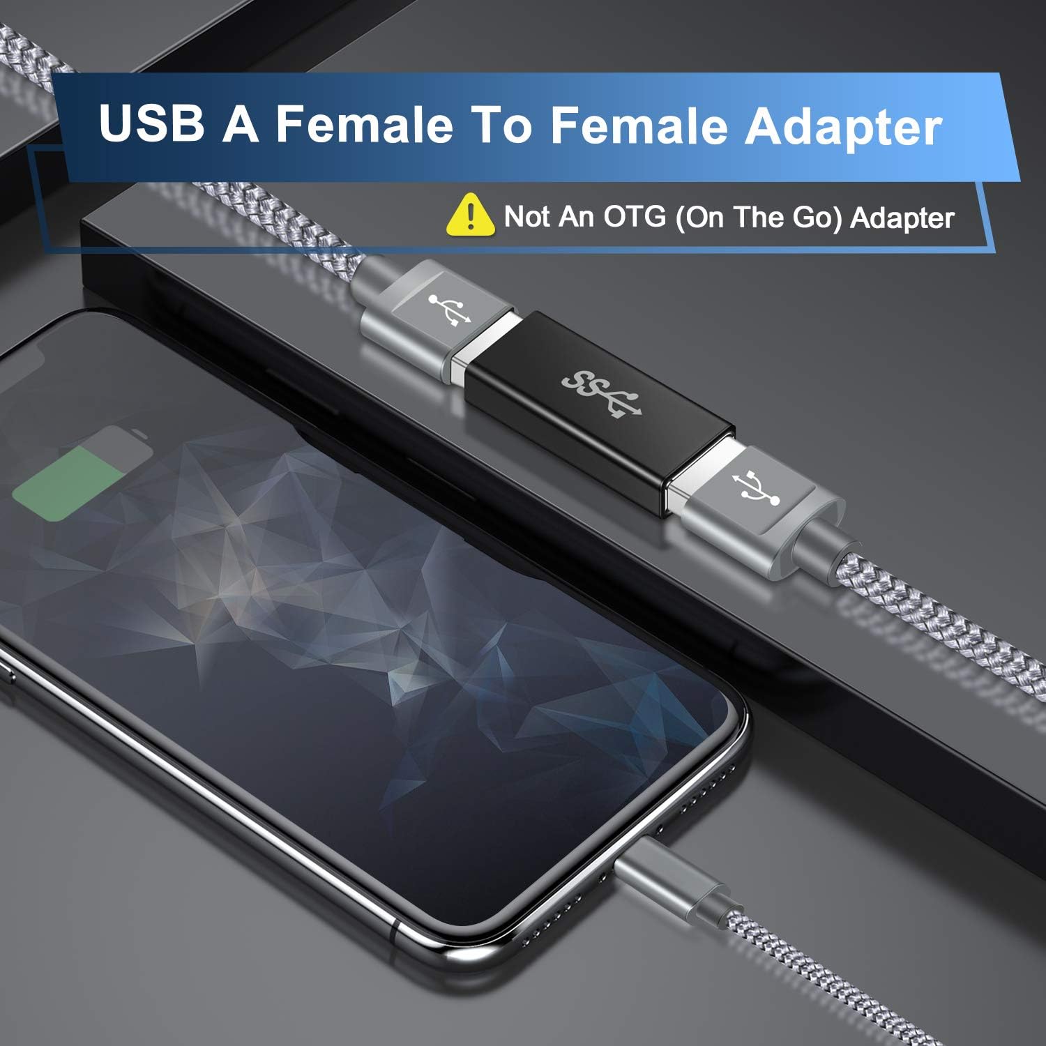 Basesailor USB Female to Female Adapter (3-Pack), USB 3.0 Female to Type A Female 3.0 Cable Coupler for Connecting Two USB Male Ends Cord, Extension Connector (Black (Upgraded))