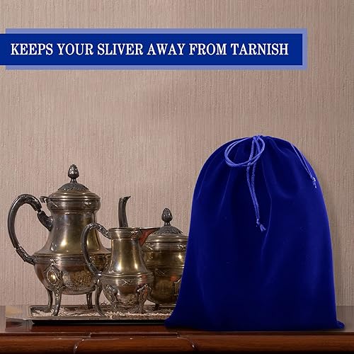 Vista 24 de Ferraycle 6 bolsas de almacenamiento plateadas antideslustre, tela para joyería, cubiertos, protección de cubiertos (18 x 18 pulgadas, color negro)