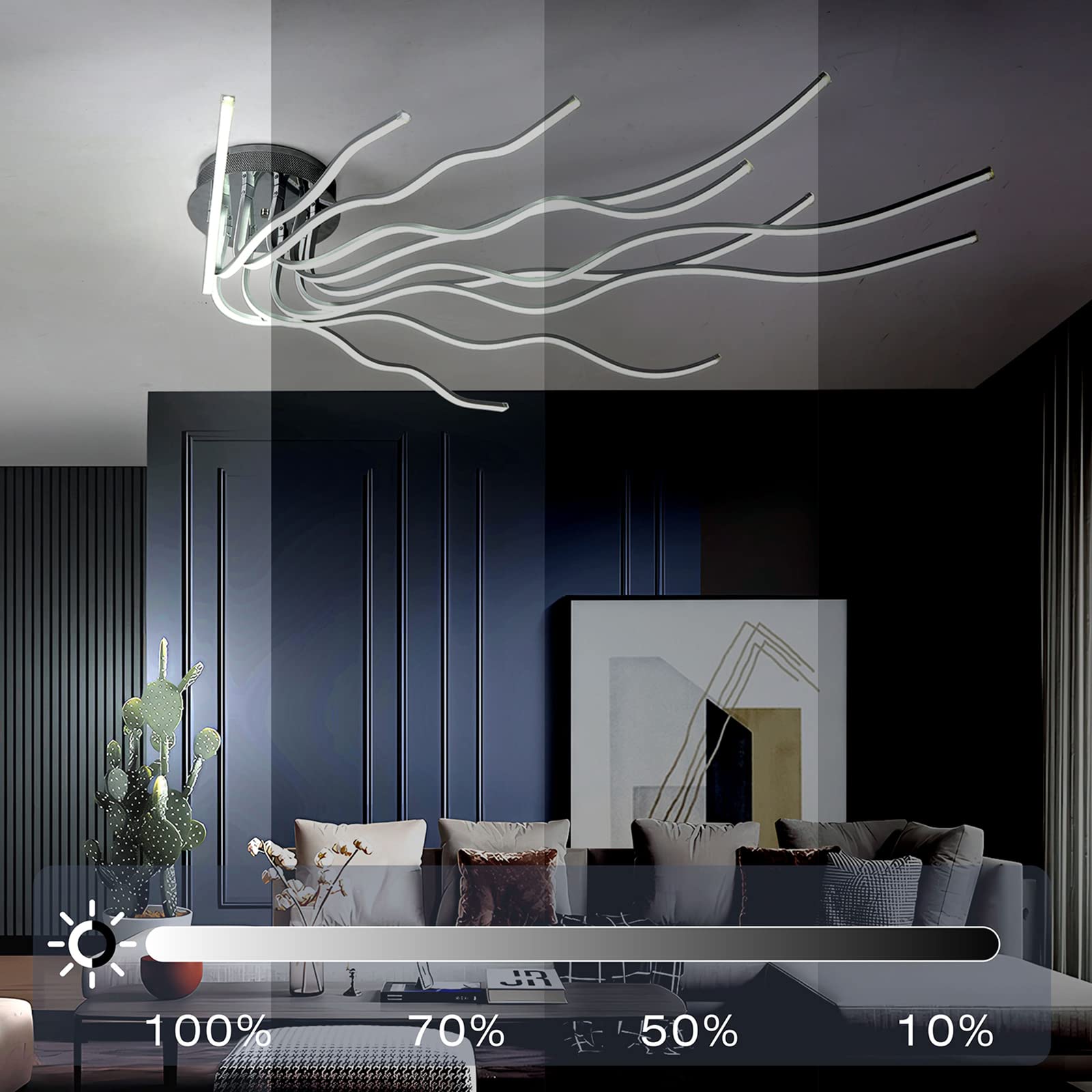 Lampa sufitowa LED L140 cm, 10 gałęzi, nowoczesna, ściemniana z pilotem, 3000 K-6500 K, do salonu, 138 W
