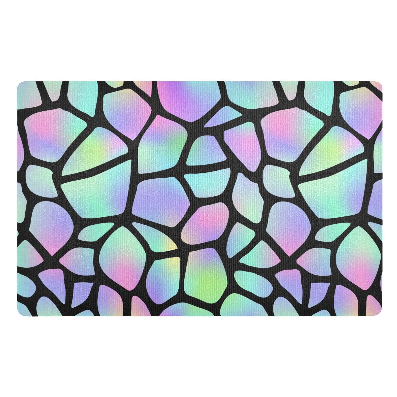 susiyo Trendy Neon Giraffe Doormat 32x20 Inches Non-Slip Absorbent Welcome Mat Entryway Rug Low-Profile Inside Floor Mat for Front Back Door