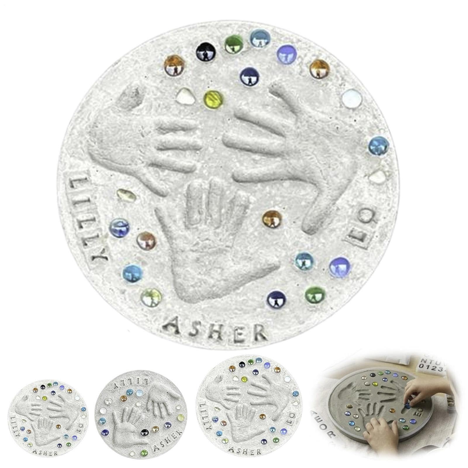 DIY Stepping Stone Kit, Handprint Stepping Stone Kit With 26 Letter Stamps, Hand Print Garden Stones Kits With 1 Model, Colored Stones, Family Keepsake Gift For Mothers Day, Birthday, Christmas(10in)