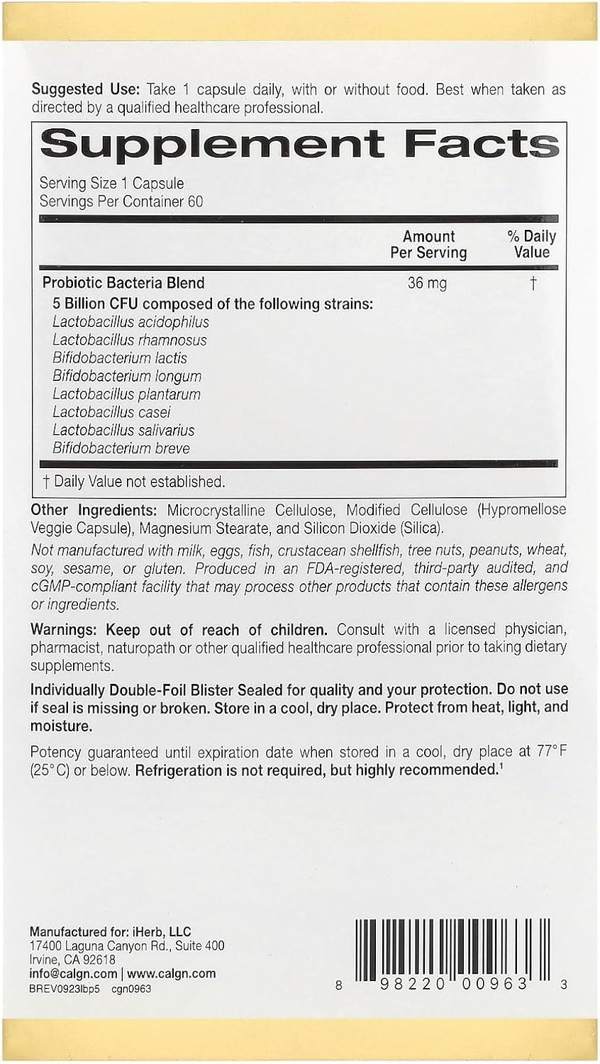 California Gold Nutrition, LactoBif Probiotics, 5 Billion CFU, 60 Veggie Caps