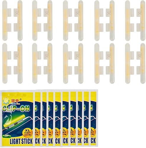 QualyQualy Varillas brillantes de pesca con clip para bastón, luces de pesca para cañas, palos de luz para caña de pescar, kit a granel de 20 piezas