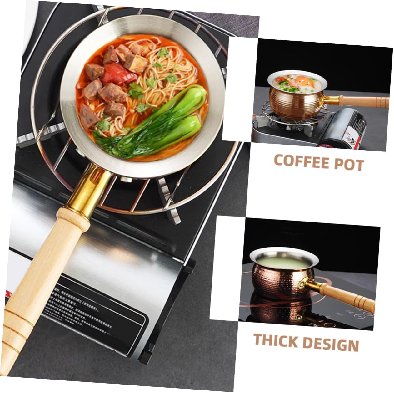 GLEAVI Oil Pot Stainless Steel Saucepan Milk Warmer Wood Handle Great for Friends