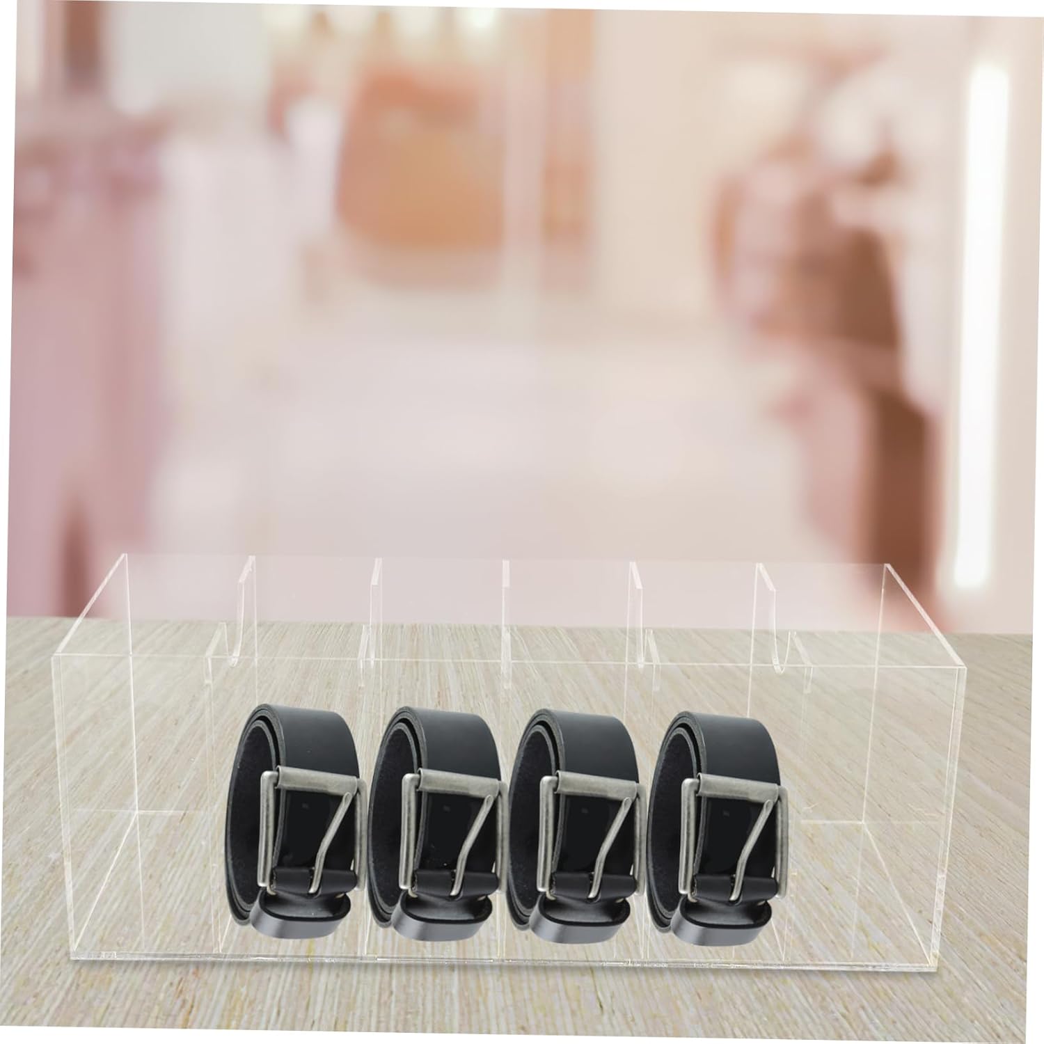 Luxshiny Transparent Acrylic Belt Organizer Storage Box Dividers Compartment Watch Strap Case for Home and Retail Display Container for Belts and Jewelry Organization