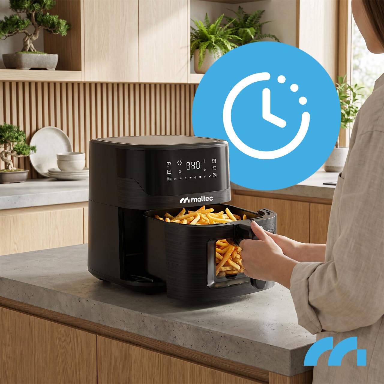 MalTec Frytkownica na gorące powietrze Air Fryer 7 l 1800 W, okienko, 8 programów
