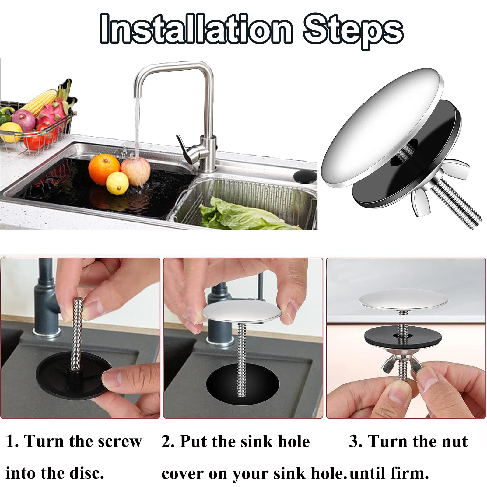 KONTONTY Spülen-Abdeckungen Für Wasserhahnlöcher - Edelstahl & Kunststoff 2 Stück