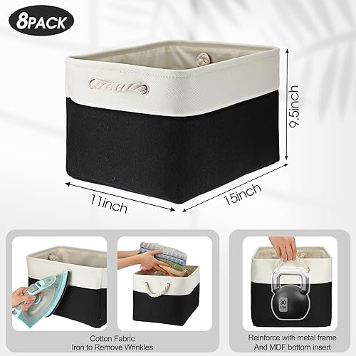 Vista 49 de meekoo Paquete de 8 contenedores plegables de almacenamiento de tela, cestas de tela de poliéster con asas, organizador de armario de lino para Gris