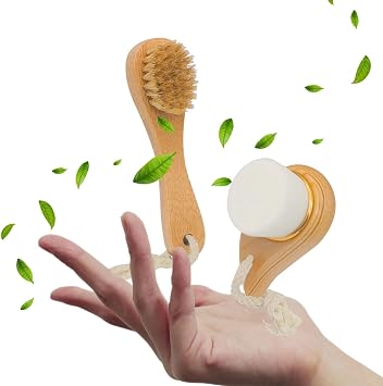 Zeutch Premium Face Scrubber Set, Facial Cleansing Brush for Exfoliator, Natural Bristle Face Scrubber for Lymphatic Drainage, Unclog Pores, Sensitive Skin, Reduce Ance, Glowing, 2 Pack