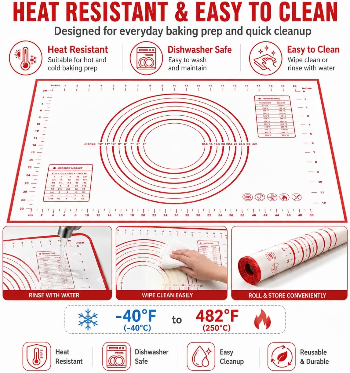 Silicone Pastry Mat 24 x 16 Inch, Dough Rolling Mat with Measurements
