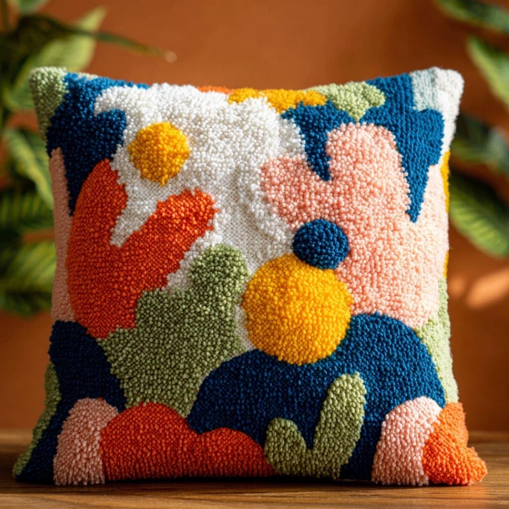 WallustrioaW Latch Hook Kit Cushion Trees 43Cmx43Cm Latch Hook Kit DIY Pillow Materials Package Hooks Knitted Embroidered Carpet Pillow Embroidery