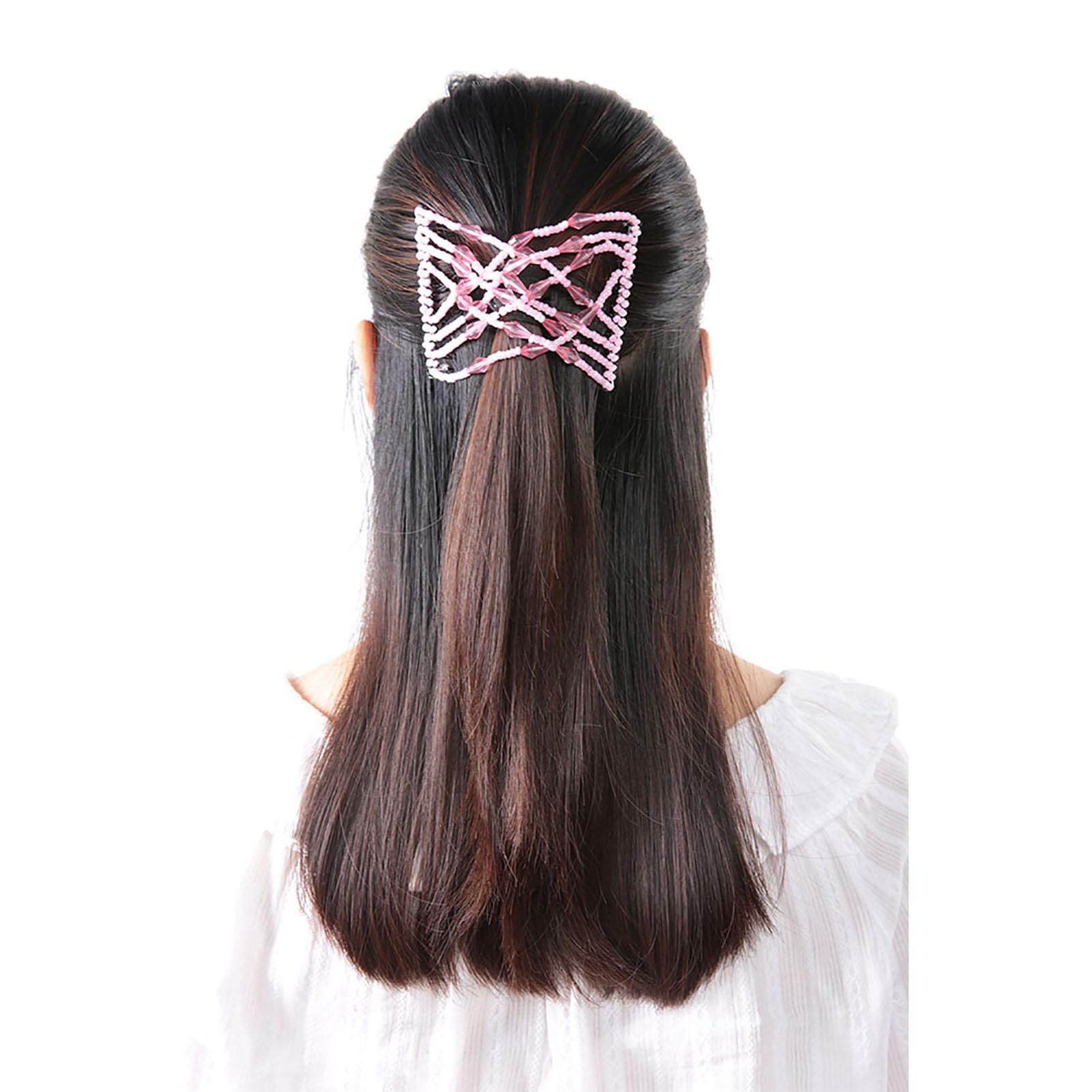 Women Girl Easy H Beads Slide Stretchy Comb Clamp/Holder Stretchable Hairpin Black Chable Hairpin Black CombStretchy CombStretchable HairpinGirl Stretchy CombStretchy Comb Clamp/Holder (Pink)