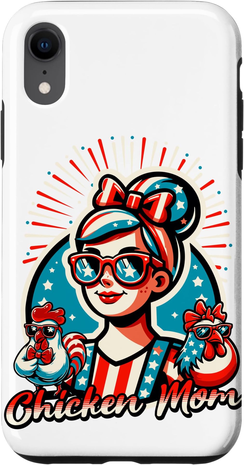 iPhone XR Retro Americana Proud Patriotic Chicken Mom Red White & Blue Case