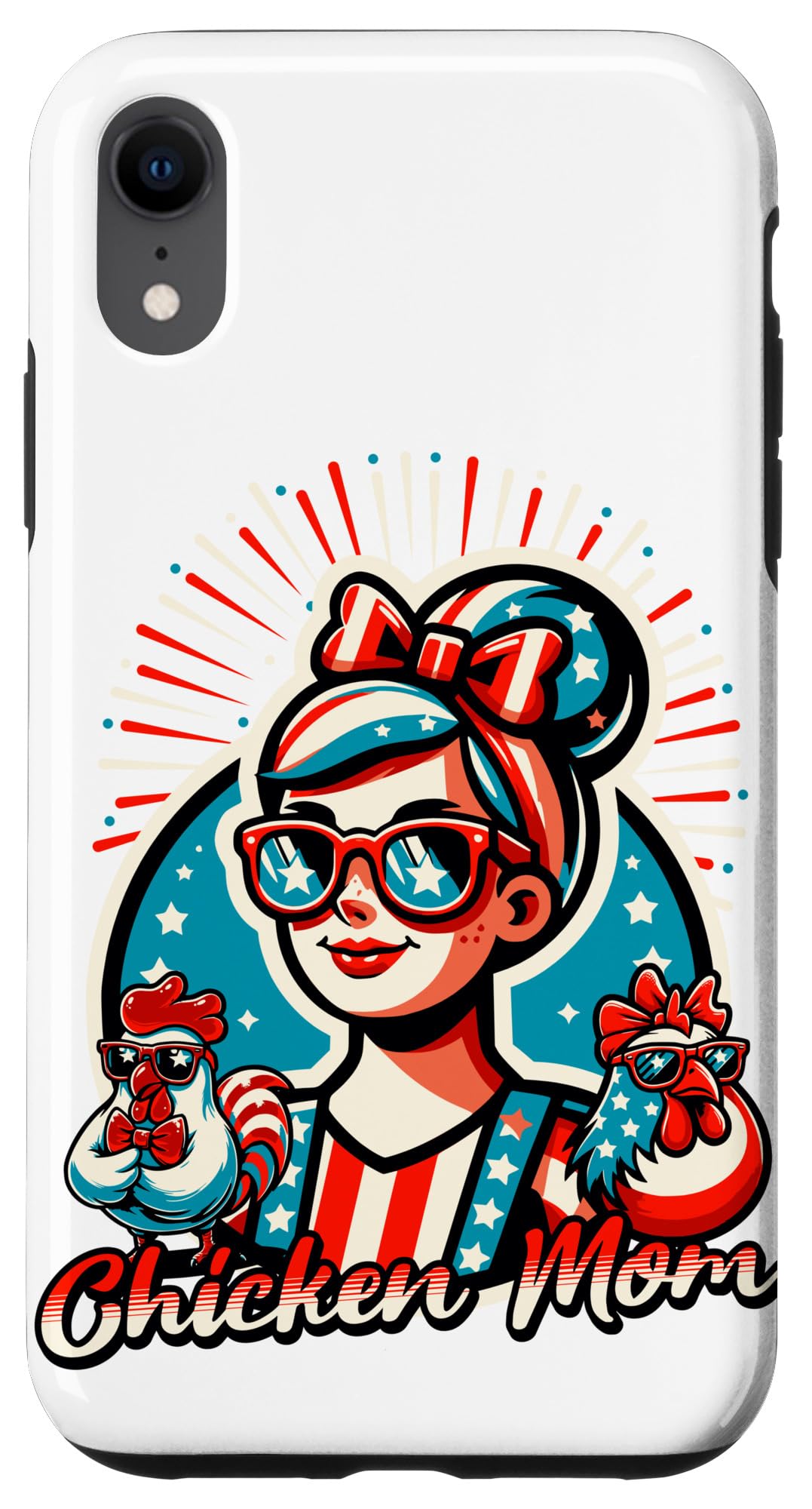 iPhone XR Retro Americana Proud Patriotic Chicken Mom Red White & Blue Case