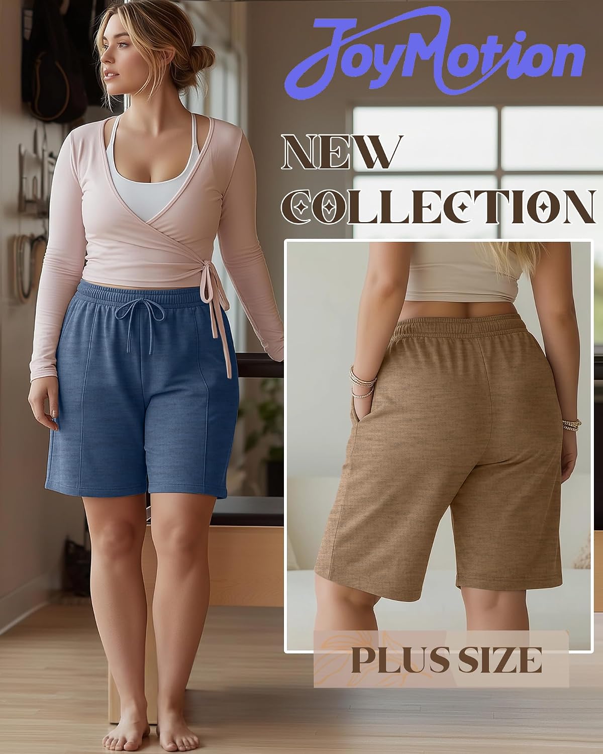 4 Pack Women's Plus Size Bermuda Shorts Drawstring Knee Length High Waist Casual Athletic Sweatpant with Pockets