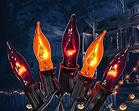 Vista 1 de Luces de Halloween naranjas y moradas – Tira de luces de llama parpadeante, 12.8 pies, para interiores y exteriores, luces de Halloween C7, luces
