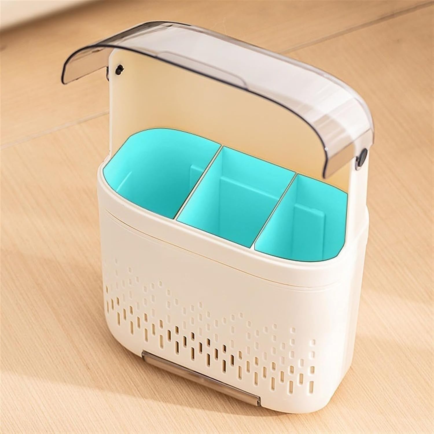 Utensil Holder Kitchen Utensil Holder, Wall Mount Utensil Caddy, Detachable Utensil Organizer Cutlery Drain Rack with Dustproof Cover and Pull-Out Drain Tray Cutlery Holder(White)