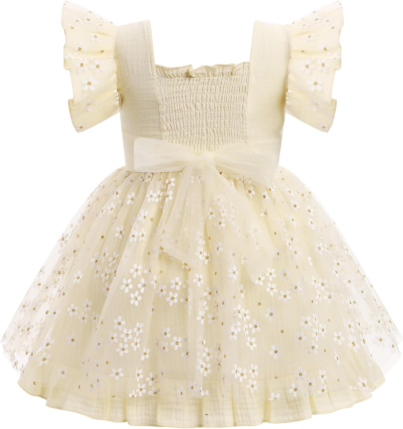 IBTOM CASTLE Baby Girl First Birthday Outfit Ruffle Daisy Tulle Tutu Dress Bow Headband Cake Smash One Year Old Clothes