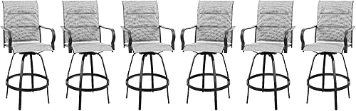 Miniatura 9 de Vongrasig Juego de 2 Sillas Giratorias de Bar para Patio Exterior, Taburetes de Bar Altos con Textil Tipo Sling Acolchado Resistente a Todo Clima