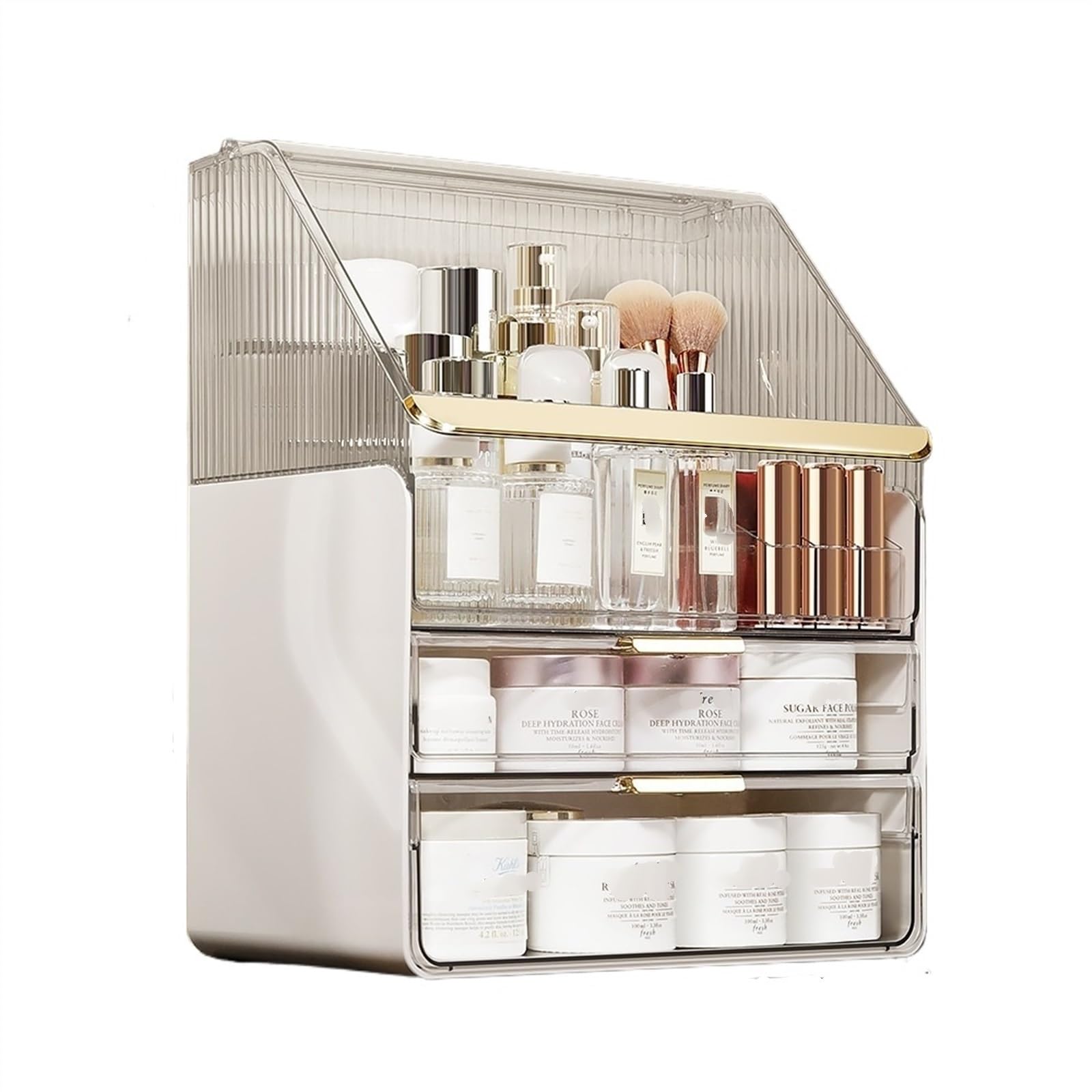 Caja organizadora de maquillaje, vitrinas acrílicas para cosméticos con 2 cajones y caja de almacenamiento de gran capacidad para el cuidado de la piel, organizadores de maquillaje y almacenamiento