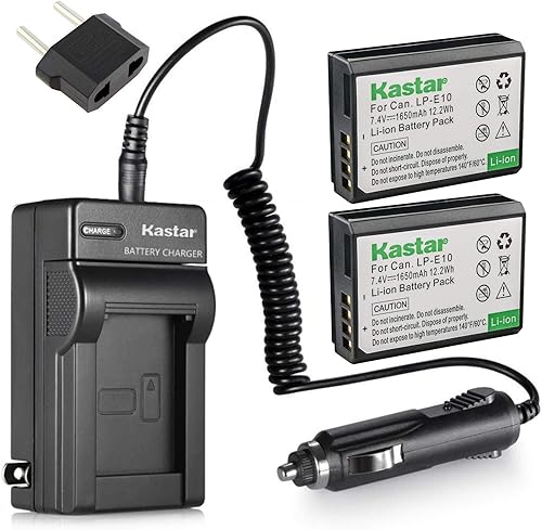 Kastar Batería (paquete de 2) y kit de cargador de repuesto para cámaras DSLR LP-E10, LC-E10, EOS Rebel T5, EOS Rebel T3, EOS Kiss X50, EOS Kiss