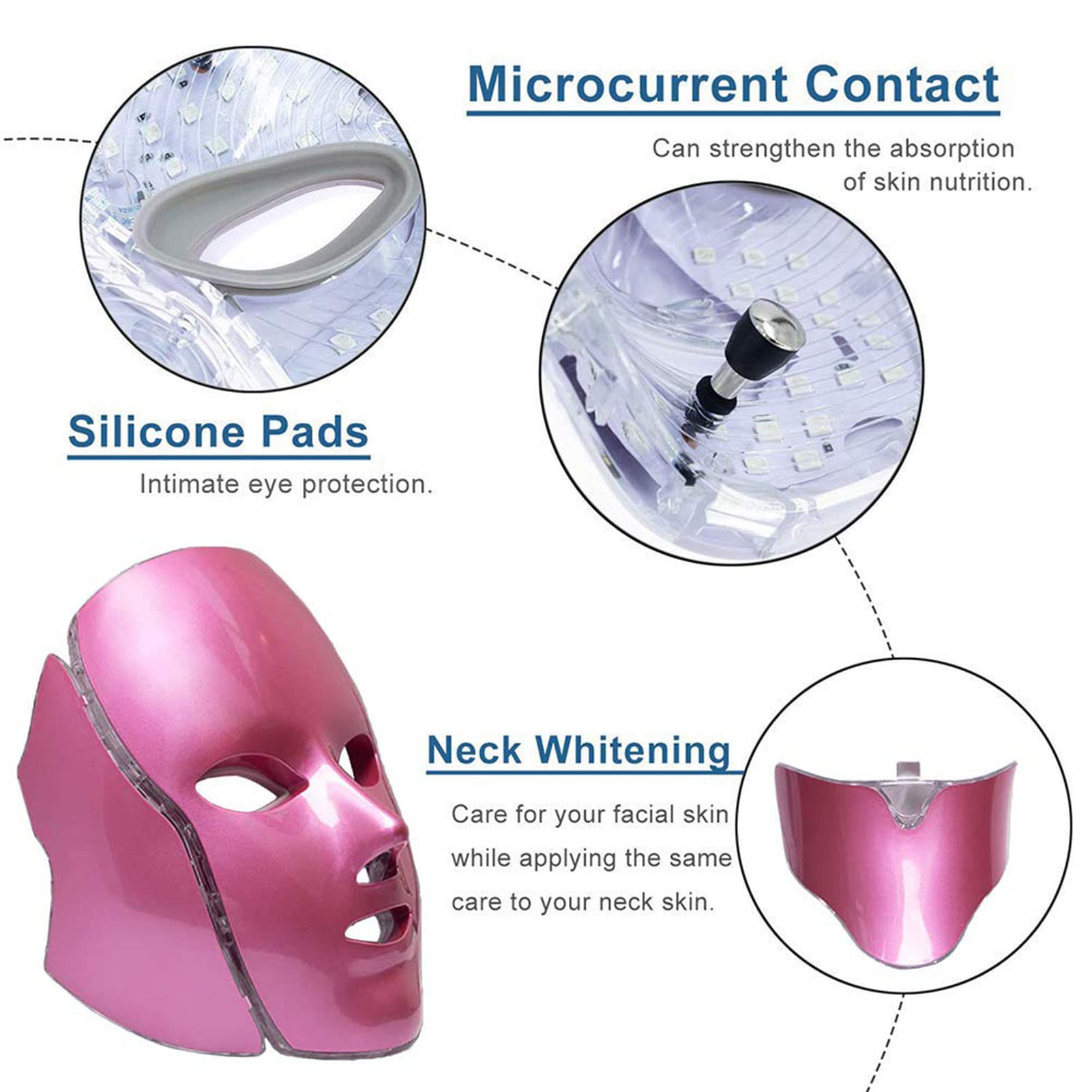 Máscara Facial LED, 7 Colores Terapia de luz Dispositivo de Belleza de Fotones Faciales, para Rejuvenecimiento Facial, Reducción de Arrugas, Antienvejecimiento