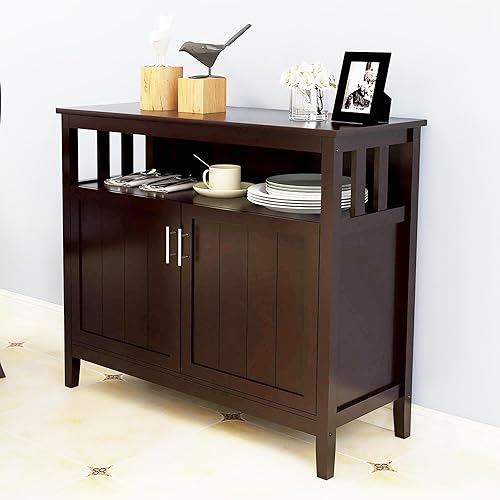 Miniatura 4 de Aparador de almacenamiento de cocina, armario de bufé, mesa de consola con 2 puertas y estante ajustable en el interior para el hogar y restaurante