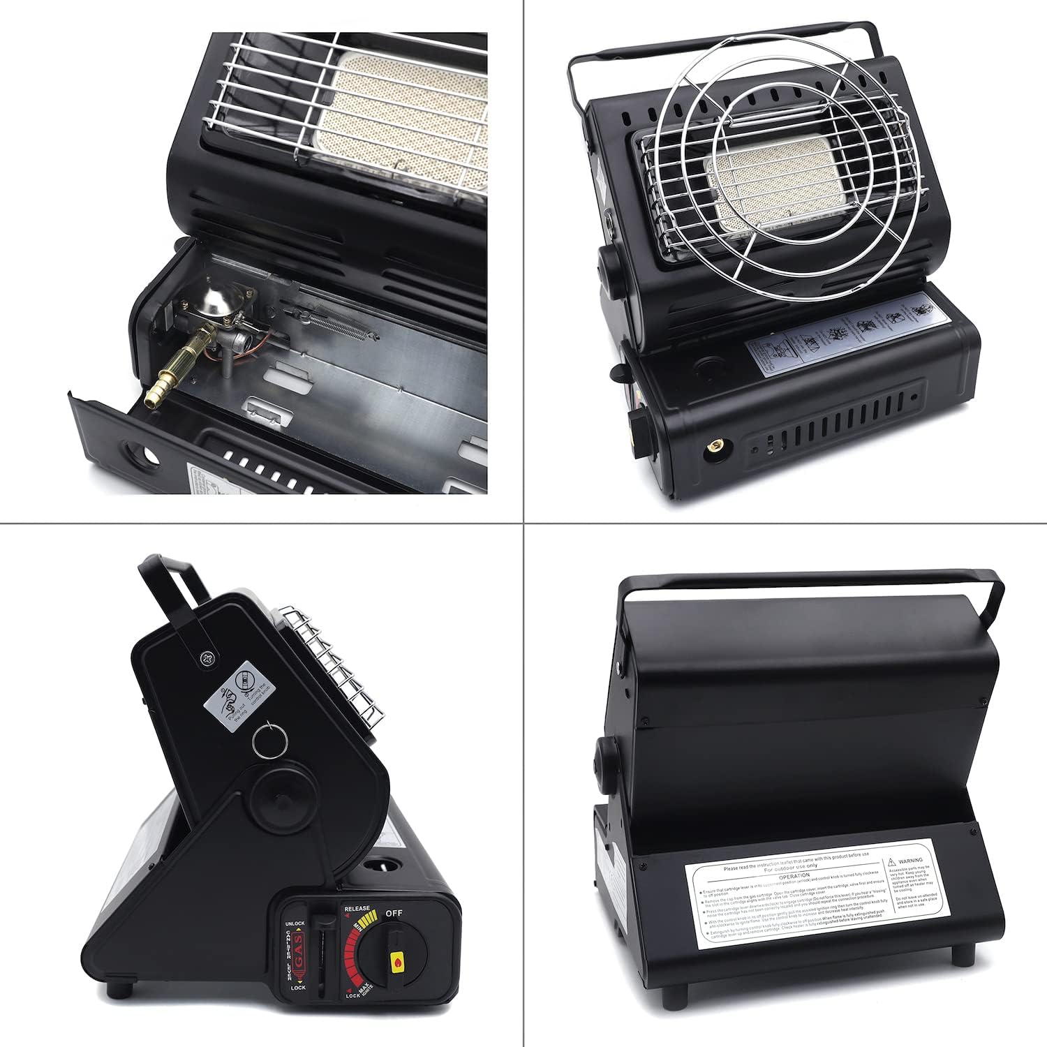 HongK- [Dual-Purpose] Black Butane Gas Heater LP Gas Ceramic 2 in 1 Burner Warmer For Camping Heating Cooking Stove [P/N: ET-COOK009-BK]