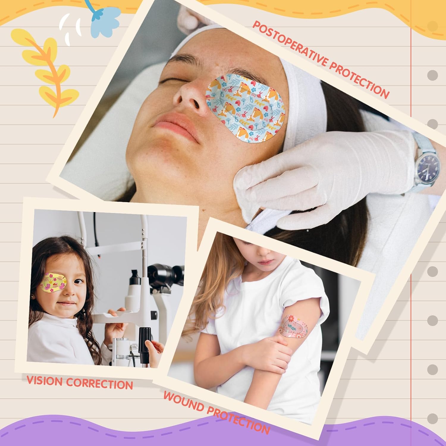 Adhesive Eye Patches for Kids 70pcs Light Blocking Cute Design Breathable Adhesive Bandages for Toddlers