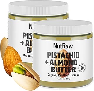 NutRaw Organic Pistachio Almond Butter, 2 Pack (8oz Jars) – Vegan Pistachio Almond Spread with 6g Plant Protein – Clean Ingredient Nut Butter, Gluten Free, No Added Sugar, No Seed Oils