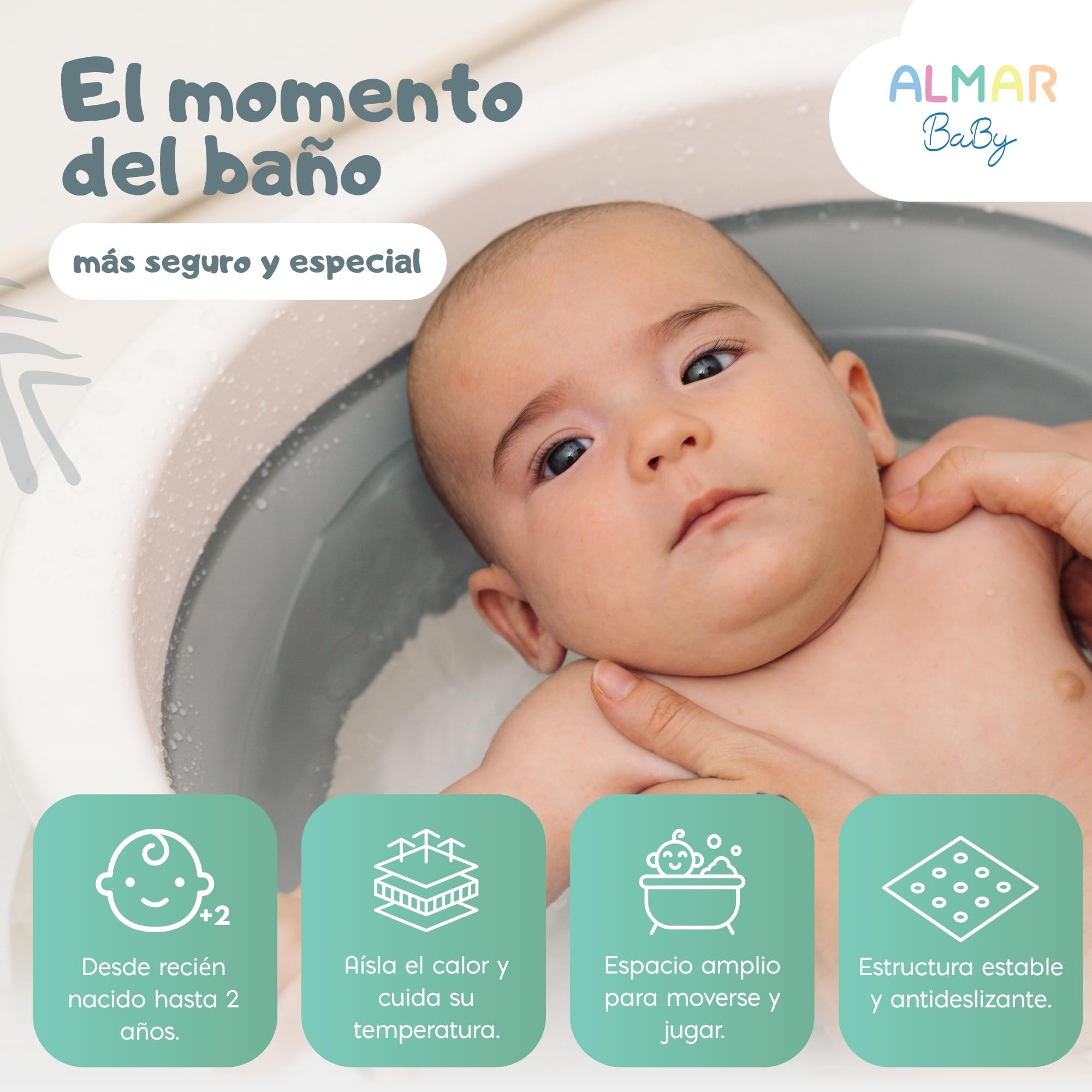 ALMAR Baby Bañera plegable bebé hasta 24 meses Gris plegado compacto con patas antideslizantes para recien nacido doble plegado — view 2