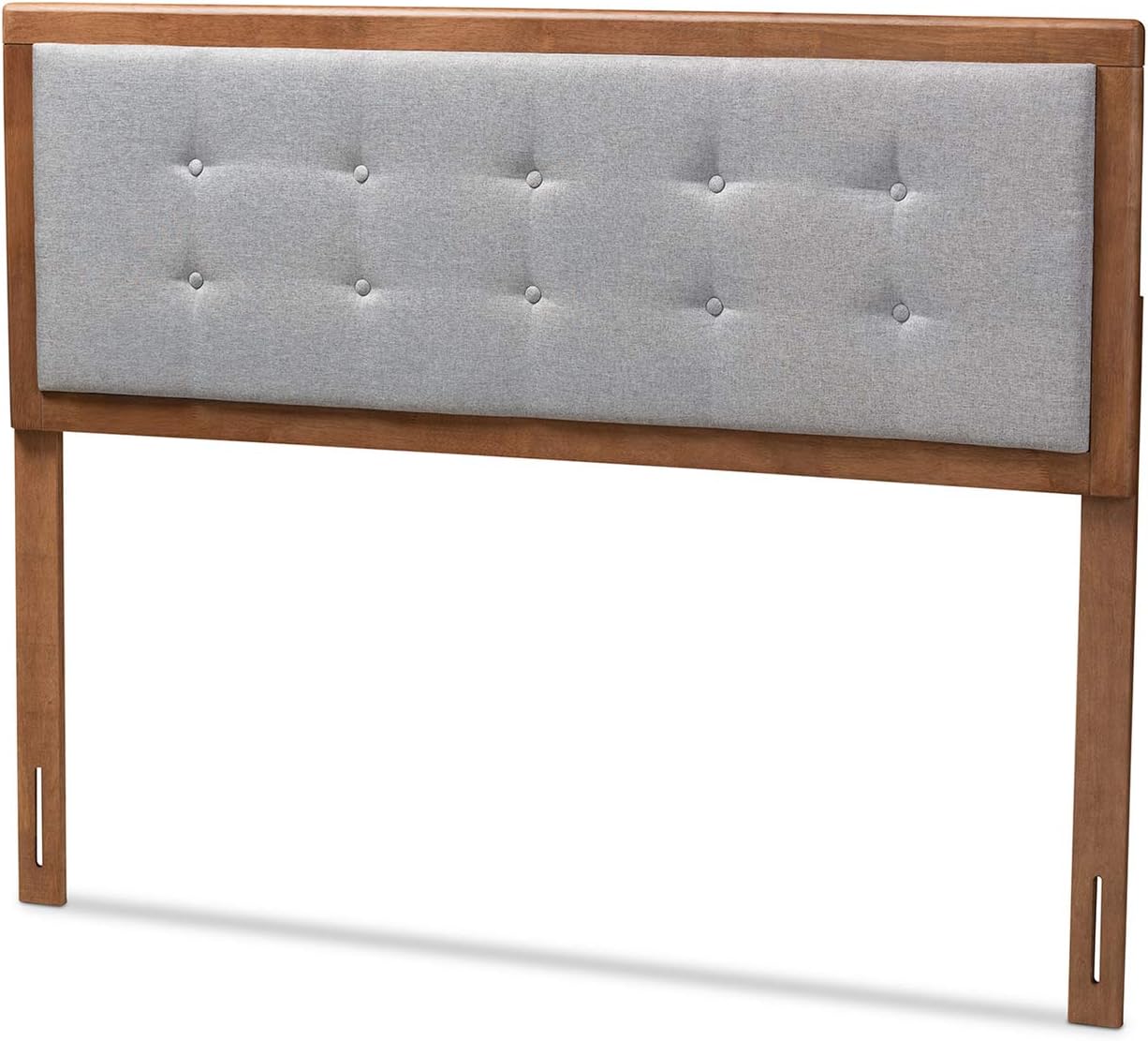 Baxton Studio Sarine Mid-Century Modern Light Grey Fabric Upholstered Walnut Brown Finished Wood Queen Size Headboard