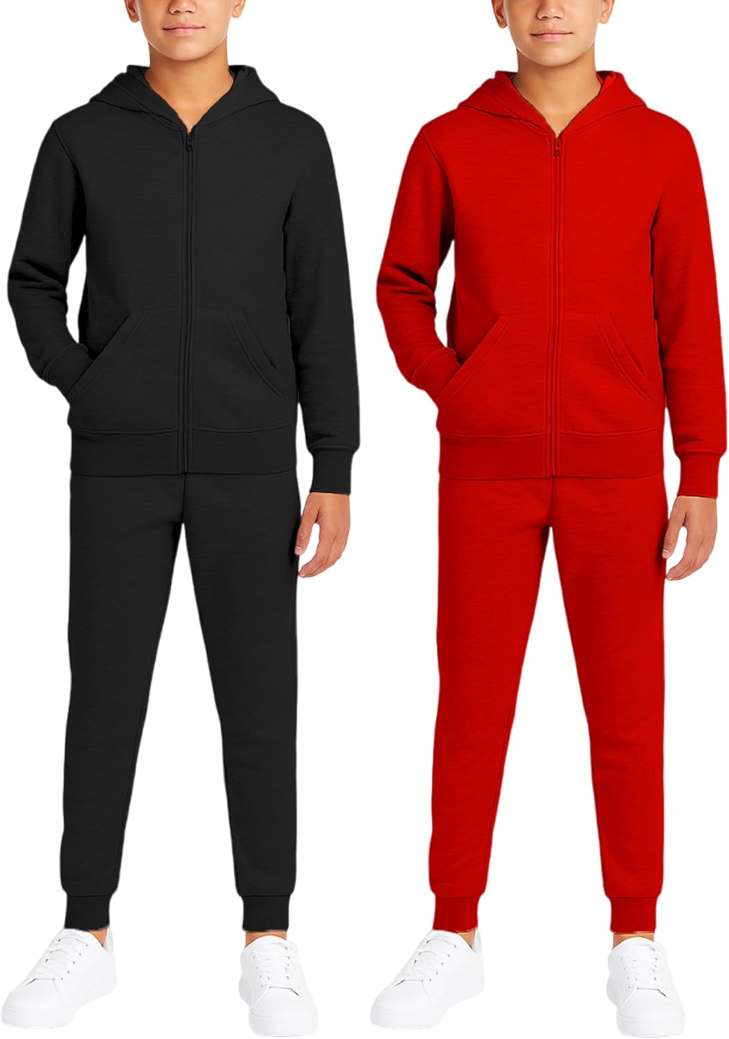 Quad Seven Boys Sweatsuit Set - 4 Piece Solid Fleece Boys Zip up Hoodie and Lightweight Jogger Sweatpants (Sizes: 5-18)