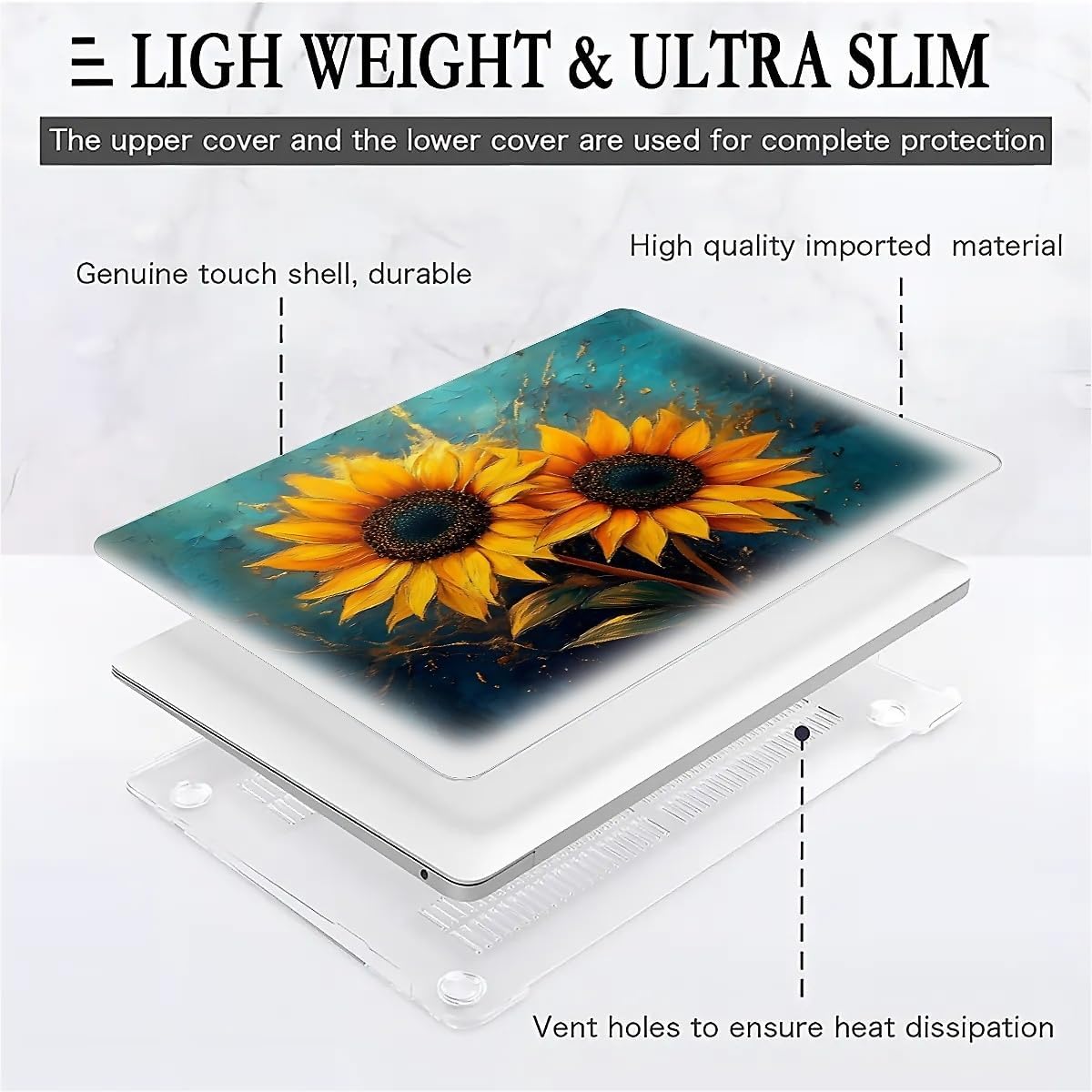 for MacBook Air 13 Inch Release 2022/2025 Model A2681/A3240 M2/M4 Chip Clear Computer Case,Novelty Premium Pattern Hardshell Laptop Case Sunflower Liquid Floral Teal Art
