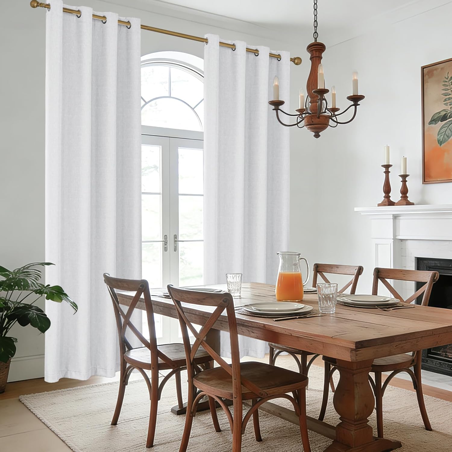 Linen 100% Blackout Curtains for Bedroom, Black Out Curtains 84 Inch Long, Room Darkening Curtains for Living Room, Long Curtain Grommets Drapes, Thermal Curtains(2 Panels, Off-White)