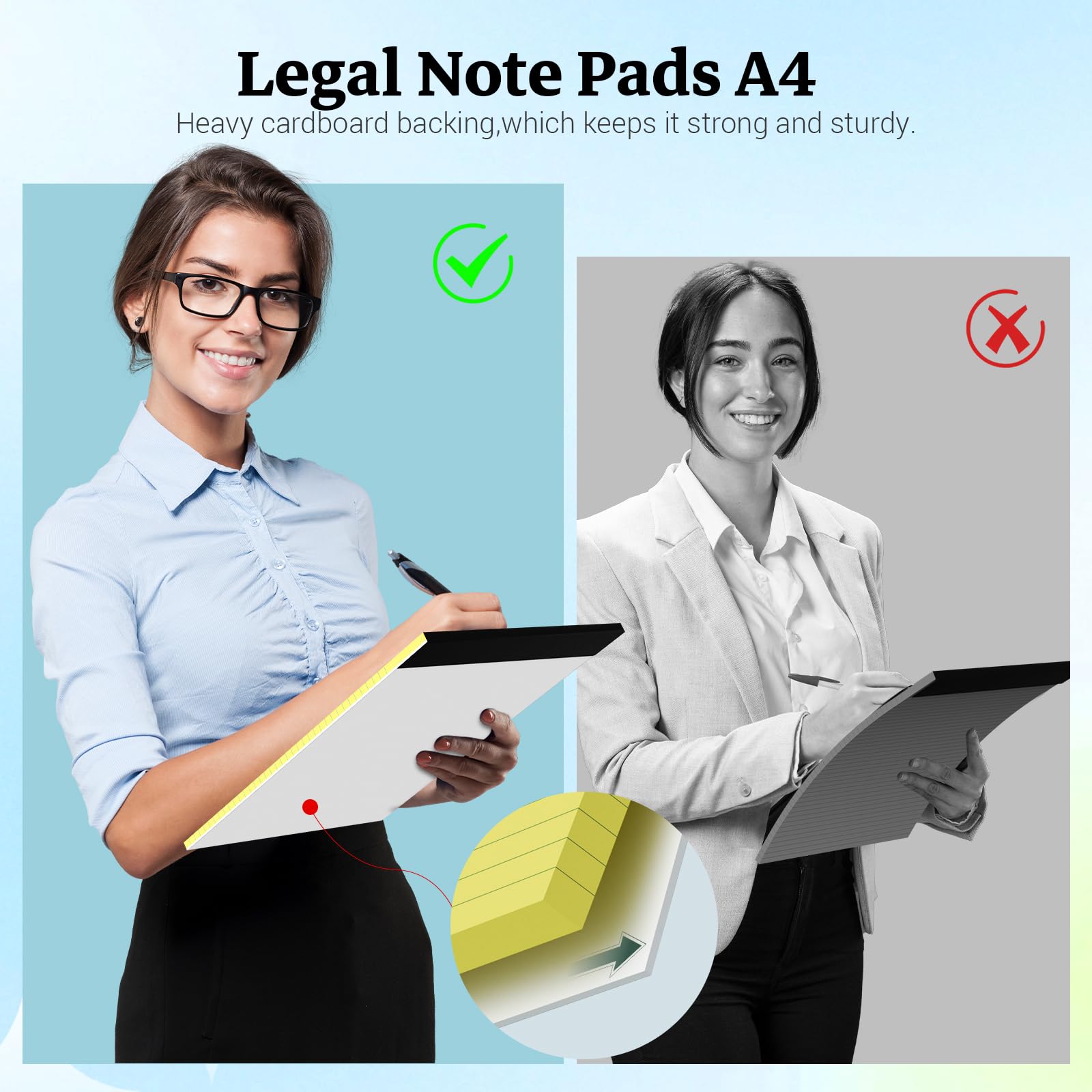 Yellow Notepad, A4 College Ruled Legal Pad, 3 Pack Legal Notepad Writing Pads Narrow Ruled Lined Paper Pad - Image 4