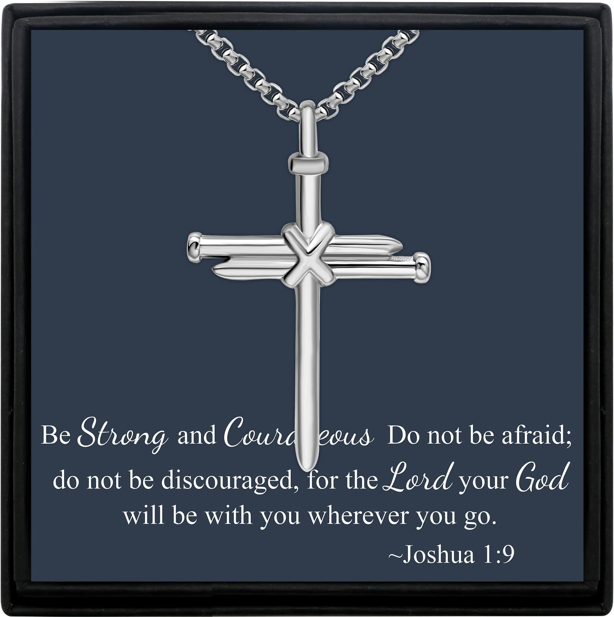 MOOGEENCross Necklace for Men Black Silver Gold Stainless Steel Christian Bible Verse Jewelry Birthday Graduation Fathers Day Valentine's Day Christmas Gifts for Men Son Husband Boyfriend Dad Friends